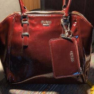 GUESS Shiny Burgundy Satchel